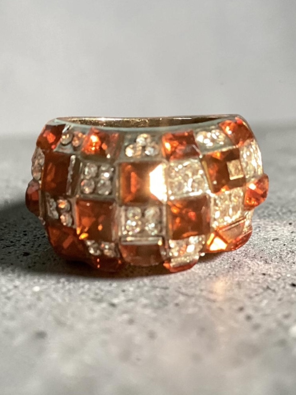 Vintage Amber and Clear Crystal Ring
